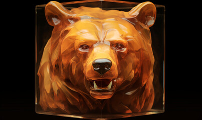 bear head portrait sculpture on a dark amber background created with Generative Ai