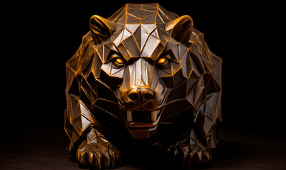 bear head portrait sculpture on a dark amber background created with Generative Ai