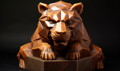 bear head portrait sculpture on a dark amber background created with Generative Ai