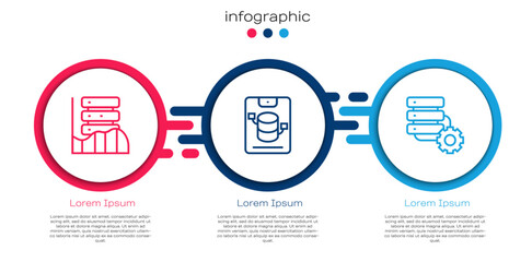 Poster - Set line Server, Data, Web Hosting, and and gear. Business infographic template. Vector