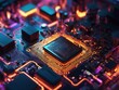 © Mikalai - Glowing futuristic maetron board with electronic components and microprocessor chip