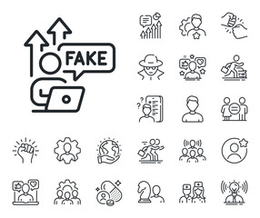 Poster - web propaganda sign. specialist, doctor and job competition outline icons. fake internet line icon. 