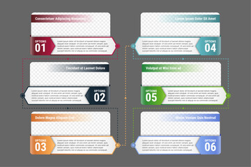 Poster - Vector colorful Infographic typographic timeline report template with the biggest milestones, photos, years and description, vertical version, square layout. six step