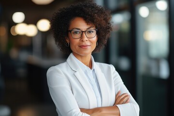 Wall Mural - Afro-American businesswoman with her arms crossed posing to the camera