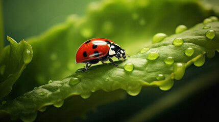 Wall Mural - Ladybug on a leaf (AI Generated) 