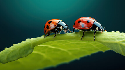 Wall Mural - Ladybug on a leaf (AI Generated) 