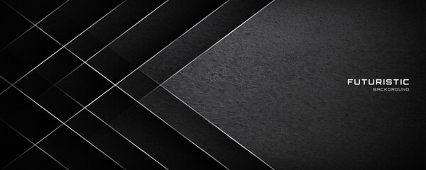 Wall Mural - 3D black techno abstract background overlap layer on dark space with cutting decoration. Modern graphic design element style. Rough cutout shape concept for web banner, flyer, card, or brochure cover