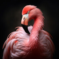 Wall Mural - Portrait of a beautiful flamingo in front of a black background (AI Generated) 