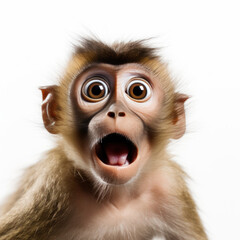 Wall Mural - Cute little monkey in front of a white background (AI Generated) 