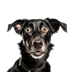 Wall Mural - Startled dog in front of a white background (AI Generated) 