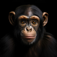 Wall Mural - Monkey in front of a black background (AI Generated)