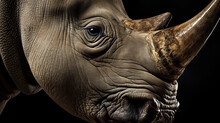 Close-up Of A Rhino In Front Of A Black Background (AI Generated) 