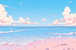 夏の空とビーチの1980年代風ポップアートイラスト
