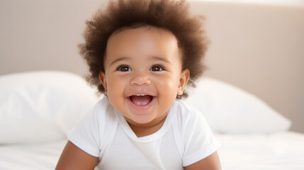 Canvas Print - Cute little infant sitting on bed