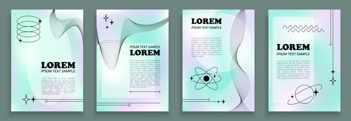 Poster - Abstract 2000s aesthetic backgrounds with Lorem Ipsum text, four liquid holographic baclgrops, prints, banners and posters in 00s graphic style.