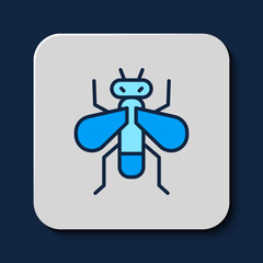 Canvas Print - Filled outline Insect fly icon isolated on blue background. Vector