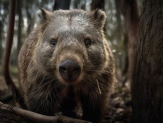 Wall Mural - Wombat portrait created with Generative AI technology