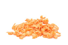 Natural Seafood Dried Shrimp Traditional Orange Red Color Isolated On White Background.