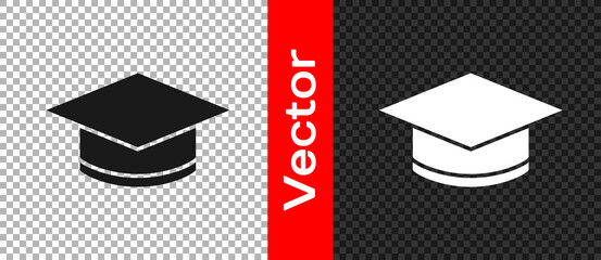 Wall Mural - Black Graduation cap icon isolated on transparent background. Graduation hat with tassel icon. Vector