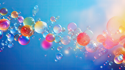 Abstract pc desktop wallpaper background with flying bubbles on a colorful background. AI Generative