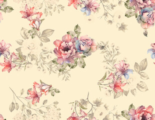 Wall Mural - allover flower seamless pattern with digital background.