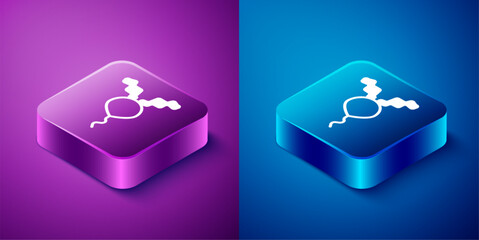 Poster - Isometric Radish icon isolated on blue and purple background. Square button. Vector