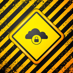 Poster - Black Cloud computing lock icon isolated on yellow background. Security, safety, protection concept. Protection of personal data. Warning sign. Vector