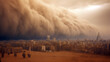 a sandstorm of enormous strength is approaching a city in the desert. Generative Ai.