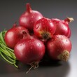 Fresh whole red onions on white background, Whole onion isolated into white background