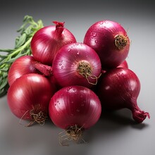 Fresh Whole Red Onions On White Background, Whole Onion Isolated Into White Background