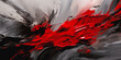 Dramatic abstract image featuring bold red stroke on clean, contrasting gray background, encapsulating visual intrigue with unexpected textures and intense color.