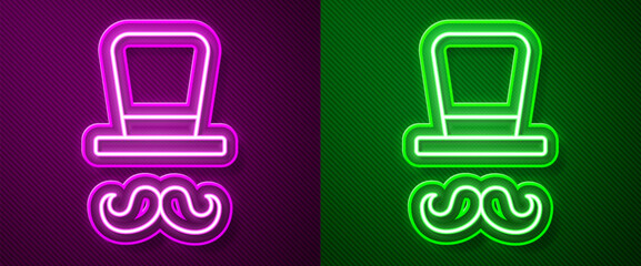 Poster - Glowing neon line Magician icon isolated on purple and green background. Vector