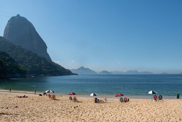Wall Mural - Rio de Janeiro, Brazil: panoramic view of Praia Vermelha beach (Red Beach), the beach at the foot of the Sugar Loaf (Pao de Acucar) in the wealthy residential neighborhood of Urca