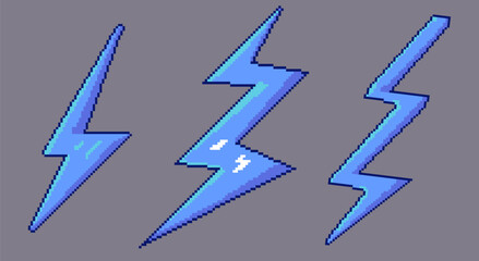 Fototapete - Pixel art of lighting thunder shockwave, Blue lighting shockwave thunder with pixel art style, For Pixel assets. 8bit thunders