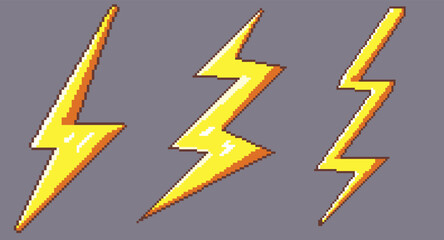 Fototapete - Pixel art of lighting thunder shockwave, yellow lighting shockwave thunder with pixel art style, For Pixel assets. 8bit thunders