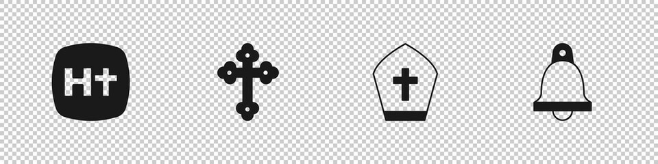 Canvas Print - Set Christian cross, Pope hat and Church bell icon. Vector