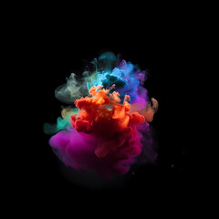 Wall Mural - Explosion, smoke, colorful lighting, black background. Generative AI technology.