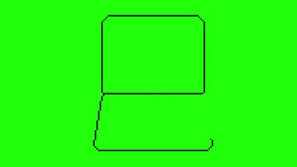 Fototapete - Green screen of simple animation laptop pixel art style. laptop animation and magnifying glass pointed at the laptop and it show type of paid.