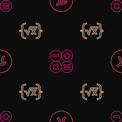 Poster - Set line Pi symbol, Square root of x glyph and Calculator on seamless pattern. Vector