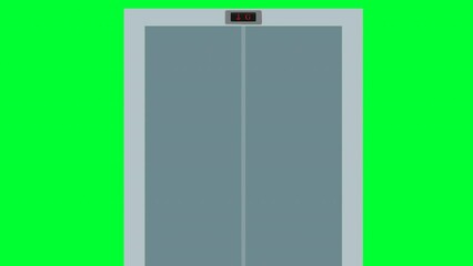 Wall Mural - illustrative animation of the closing doors of the elevator on the empty green background