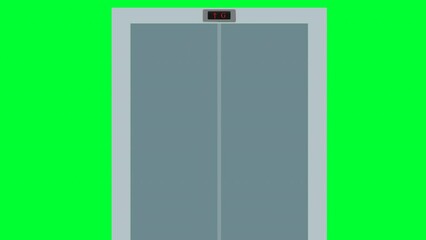 Wall Mural - illustrative animation of the closing doors of the elevator on the empty green background