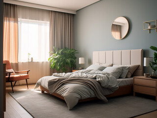 Wall Mural - Serene minimal bedroom interior, balanced style. AI Generated.