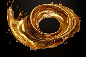 Sticker - Splash of gold. 3d rendering, 3d illustration.