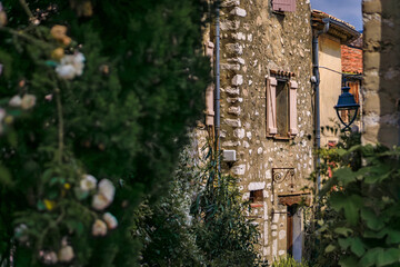 Sticker - Old stone houses on a street in medieval Saint Paul de Vence, South of France