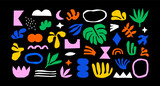 Fototapeta Fototapety na ścianę do pokoju dziecięcego - Colorful organic shape doodle collection. Funny basic shapes, random childish doodle cutouts of tropical leaf, hand and decorative abstract art on isolated background.