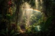 © Lindamar - Tropical waterfall with rainbows and vibrant wildlife., generative IA