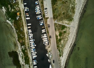 Sticker - An aerial shot of boats docked on the harbor in Denmark