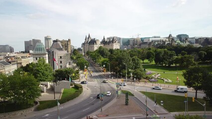 Poster - Aerial view of traffic on Sussex Drive Road Major's Hill Park and Fairmont Chateau in Ottawa, Canada