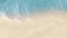 Abstract White Sand Beach With Transparent Water Wave From Above, Concept Banner Background Photo