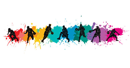 Basketball vector colorful illustration. Silhouettes of basketball players.	
